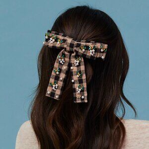 LELE SADOUGHI Picnic Check Pearl Embellished Antoinette Bow Barrette